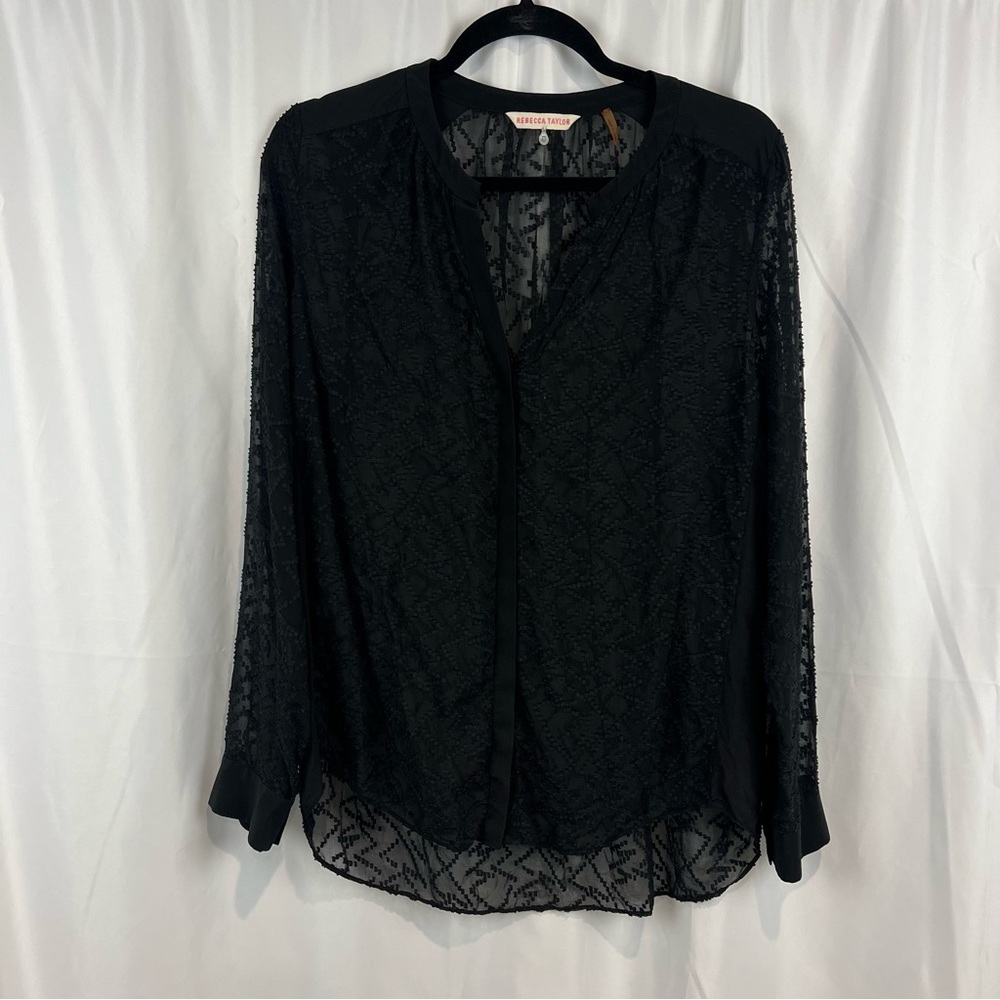 Rebecca Taylor black sheer blouse with stitched design
